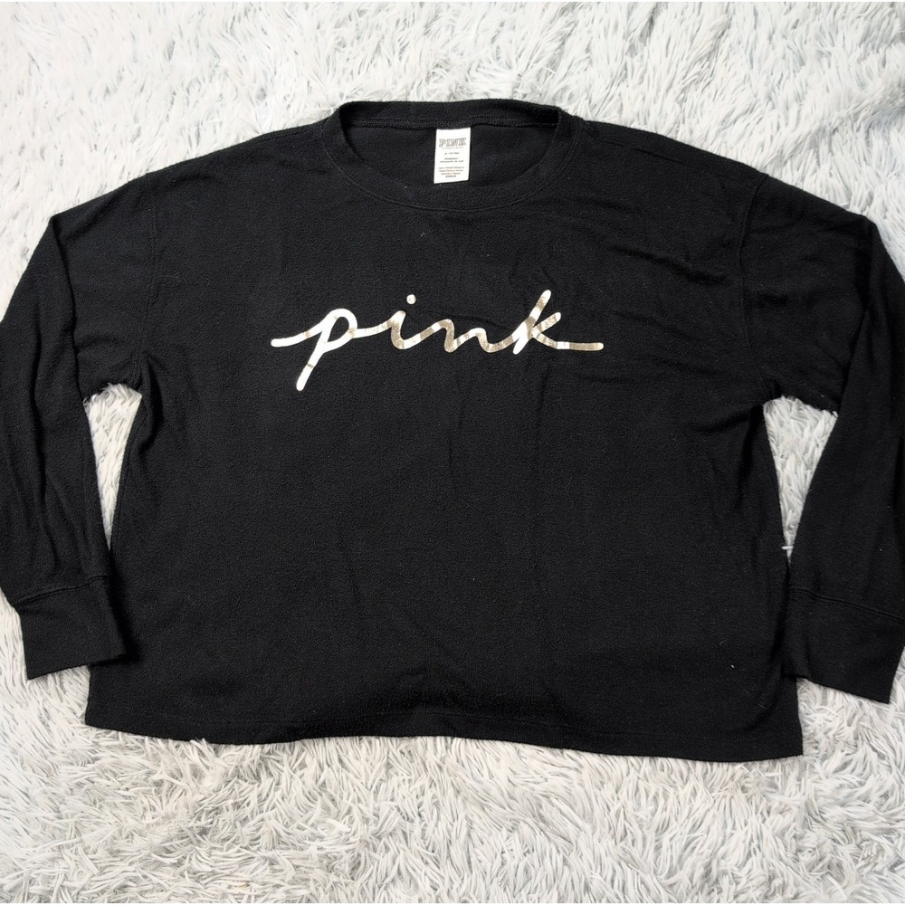 Pink Victoria's Secret Shirt Womens M Black Oversized Comfort Soft Sleepwear